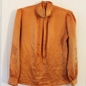 Nicola ✤ Silky Buttoned Flowy High Neck Blouse